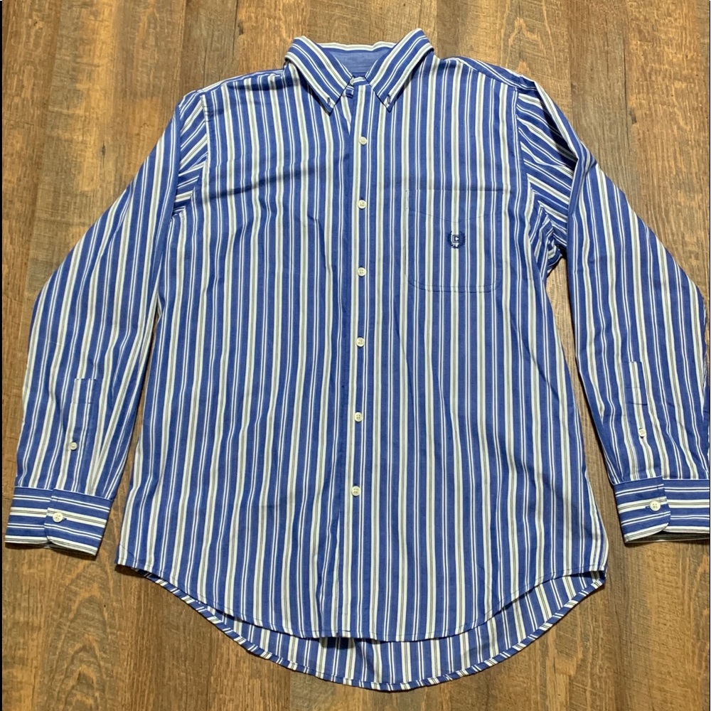 Chaps Mens Shirt Size Medium Blue White Long Sleeve Button Easy Care.